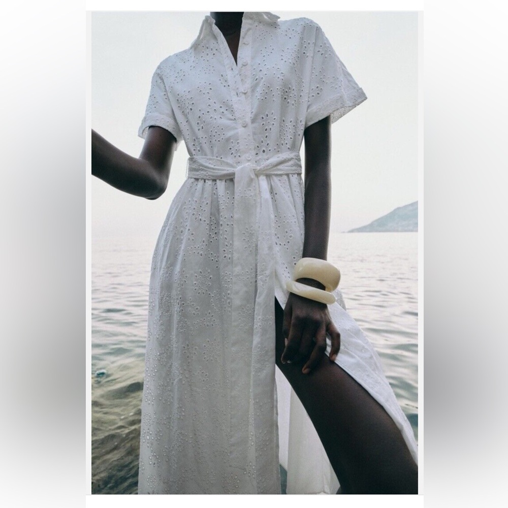 ZARA NWT WOMAN EMBROIDERED EYELET DRESS ZW COLLECTION WHITE 7977/112 250 SUMMER
